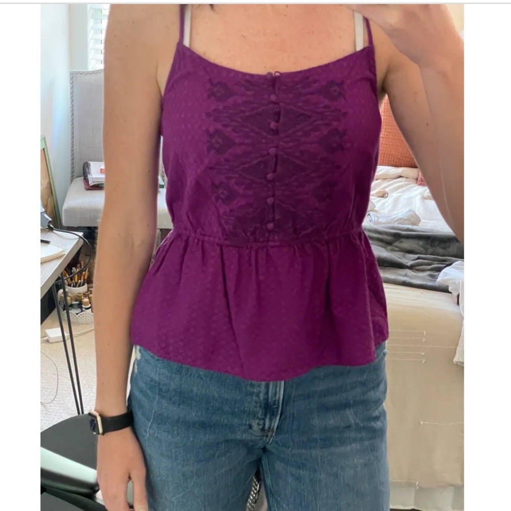 Women’s Purple Lace-Detail Peplum Tank Top